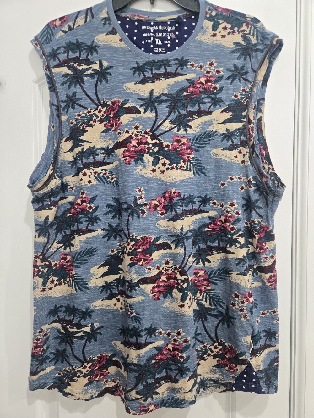 American Republic Men's Tropical Hawaiian Floral Sleeveless Tank Top 100% Cotton